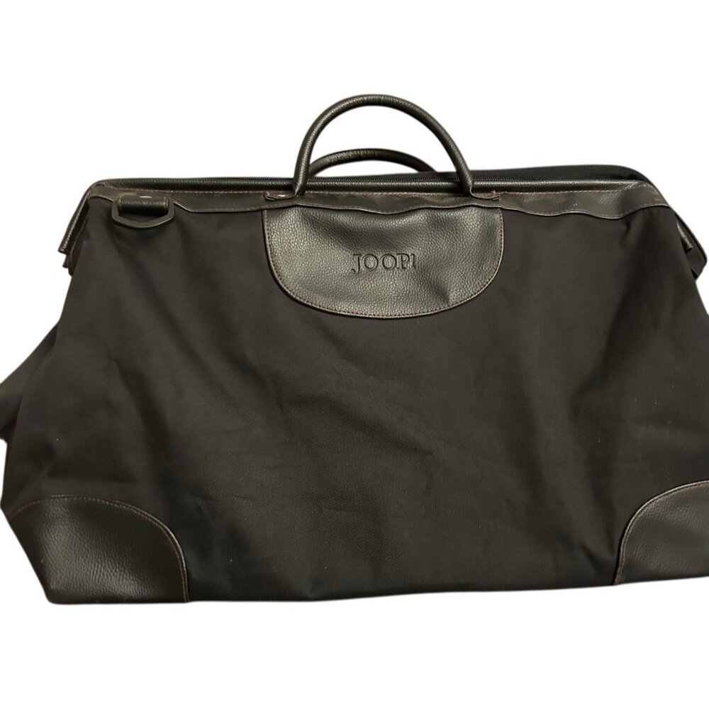 Joop! Carpenter Leather & Canvas Bag Tote X-Large Black Vtg tools coastal